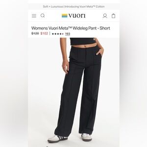 Vuori Women’s Meta Wideleg Pant (short inseam) size Small in Black.